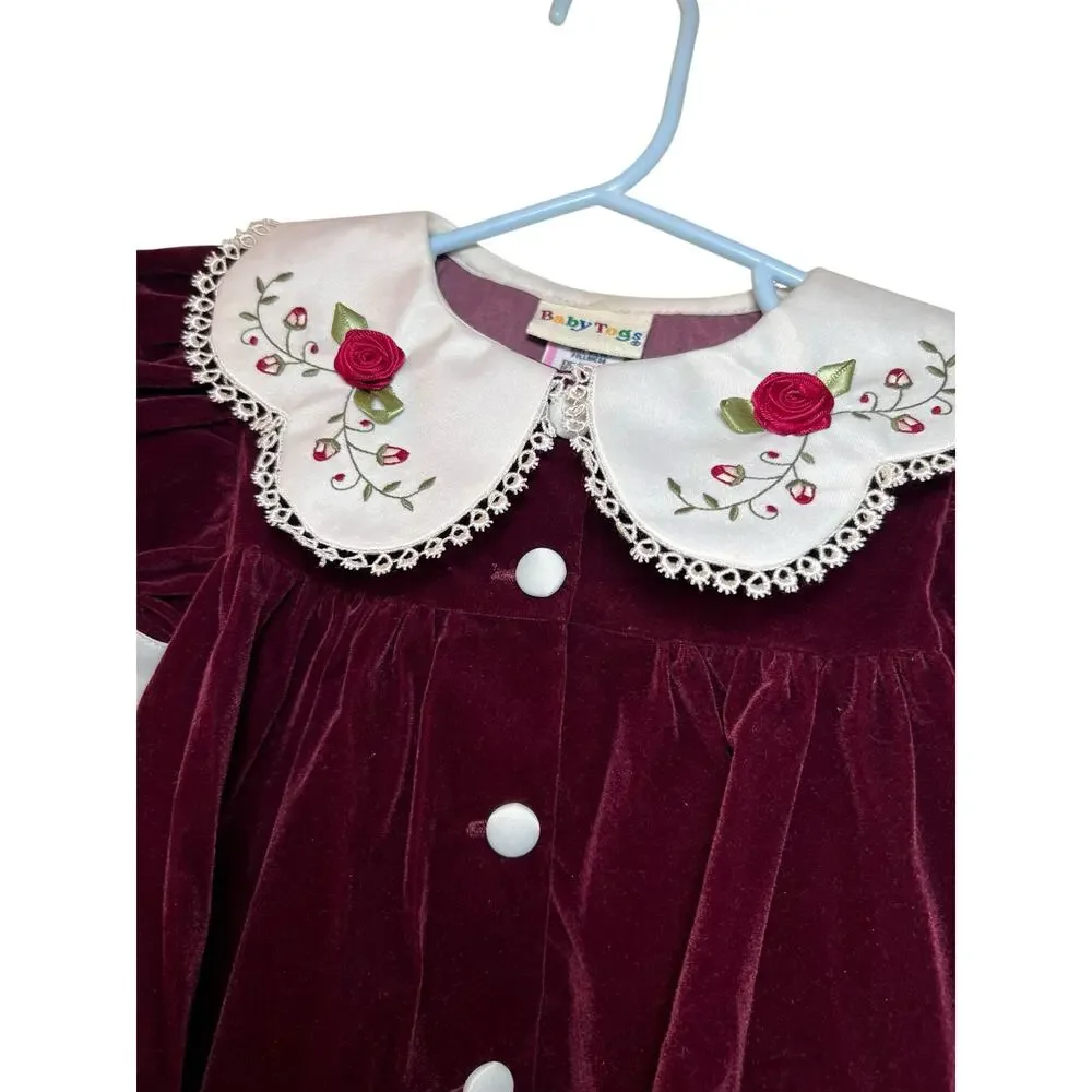 RARE NWT VTG 90s Baby Togs 24 mo. velvet peter pan embroidered collar dress - Picture 3 of 8
